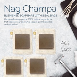 Age of Sage Natural Soap Bar w/Sisal Bag, Vegan Artisan Soap Bar Set for Men, Body Soap in Bar Soap Pouch, Natural Bath Soaps w/Essential Oils, 4 Plain Body Soap Bars, Nag Champa