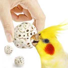 SunGrow Sola Atta Foraging Balls, 2”, White Soft Shred Parrot Chews, Bird Chewing Accessories for Conure, Budgie, Parakeet, Cockatiel, Rabbits, Hamsters, and Small Pets, 3 Pcs/Pack