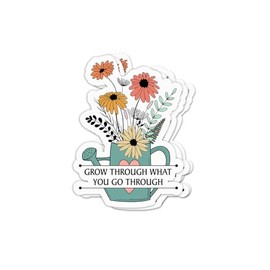 Arezzaa (3pcs) Grow Through What You Go Through - Car Accessories for Women - Mental Health Sticker - Water Bottle Sticker - Flower Label - Anxiety Awareness - Laptop Sticker (Size 3""), White