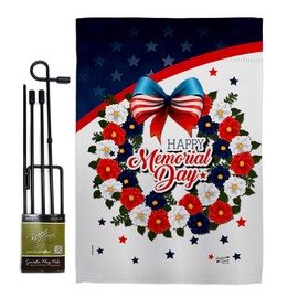 Angeleno Heritage Memorial Day Wreath Garden Flag Set with Stand Patriotic Armed Forces Military Veteran United State American House Decoration Banner Small Yard Gift Double-Sided, Made in USA
