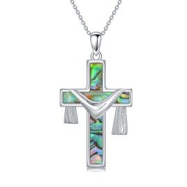 JKR Christian Shroud Cross Necklace for Women Sterling Silver Abalone Shell Religious Faith Birthday Jewelry Gift for Her Wife Nana Daughter Mom