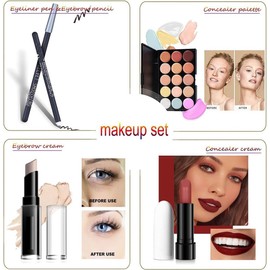 Kit Maquillaje para Mujer, Paquete de Inicio Esencial que Incluye Paleta de Sombras de Ojos, Juego de Brillo, Rubor, Base, Lápiz de Cejas, Incluye Juego de Brochas de Maquillaje (24 PCS)