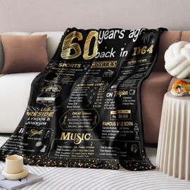 60th Birthday Decorations for Men Women 60th Birthday Gifts for Women 60th Birthday Gift for Men Wife Husband Mom Dad Grandma Grandpa Soft Custom Blanket Back in 1964-60x50 Inch - Gold