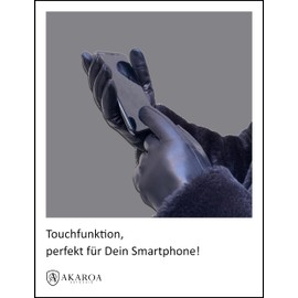 AKAROA ESTD 2019 MIA Women's Leather Gloves, Touchscreen Function, Italian Leather, Lining Made of Original New Zealand Lambskin, 4 Sizes S - XL, Mia Navy