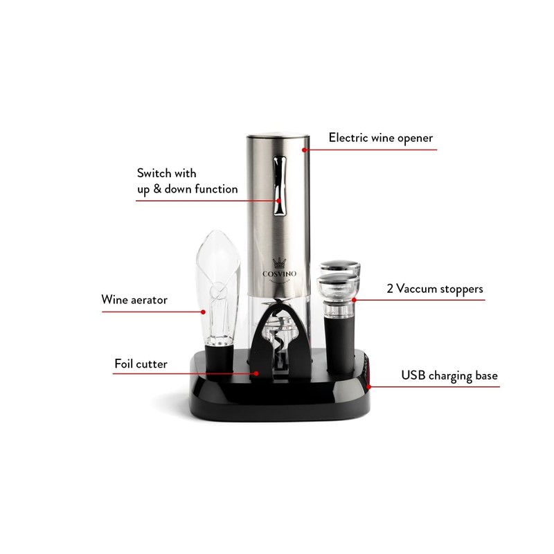 Premium Electric Wine Bottle Opener with Charging Base, Quality Italian