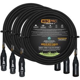 3 Units - 25 Foot - WBC-PRO-Quad Ultra-Silent Ultra-Flexible Balanced Star-Quad Cable with Neutrik Male & Female XLR Plugs & Black Tweed Jacket