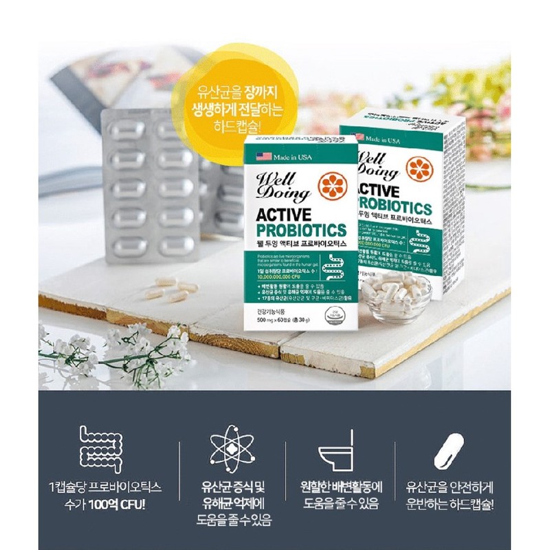 Welldoing 웰두잉 액티브 프로바이오틱스 500mg x 60캡슐 저포드맵 17종 100억