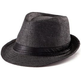 LADYBRO XL Straw Fedora Hats for Men Summer Trilby Beach Travel Panama Casual, 7 1/2 (US, Numeric, 7 1/2, Black)
