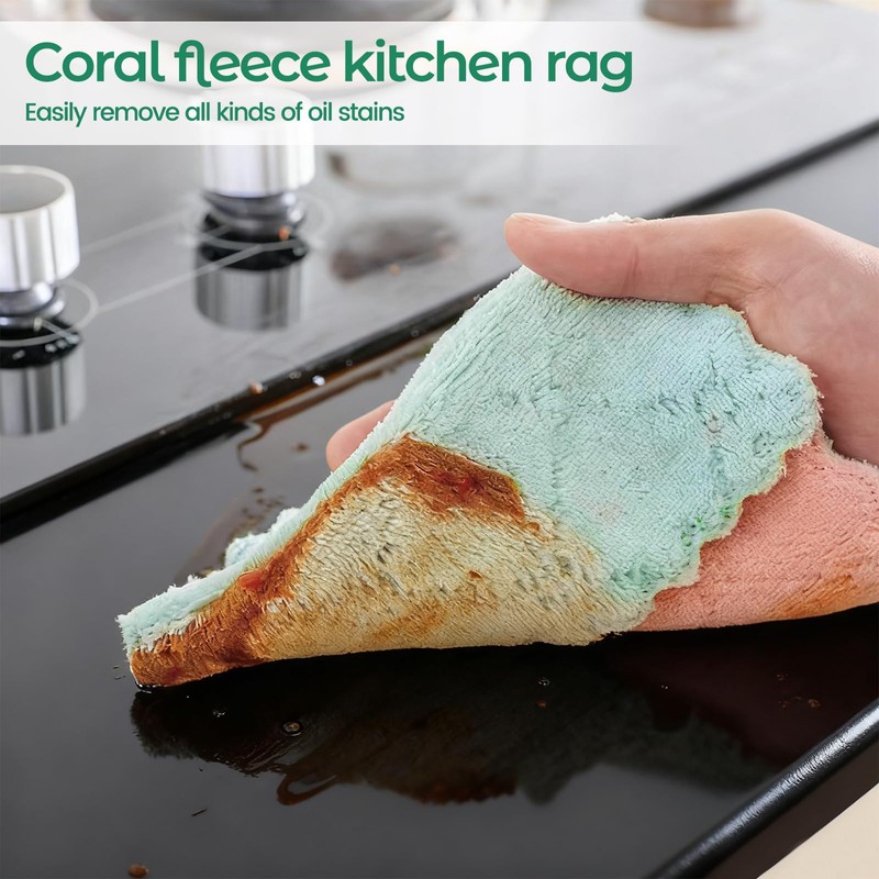10PCS Super Absorbent Dish Towels, Microfiber Coral Fleece Cleaning Cloths