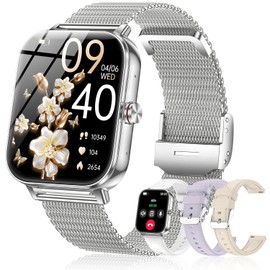 Smart Watches for Women,1.85'' HD Smartwatch with 30 Day+Battery Life Make/Answer Calls,Heart Rate/SpO2/Sleep Monitor, 120+ Sports IP68 Fitness Tracker for Android iOS(1000mAh,4 Bands,Silver)