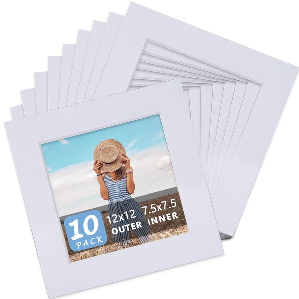 Somime 10 Pack Pre-Cut 12x12 White Picture Mats for 8x8