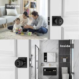 STARPY Matte Black Door Knobs with Square Rosette,Interior Door Knob with Lock,Coastal Style Door knob for Privacy (Matt Black, 2 Pack)