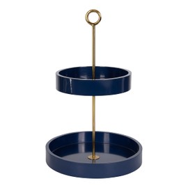 Kate and Laurel Lipton Modern Two Tier Tray, 13 x 13 x 20, Navy and Gold, Glam Decorative Tray