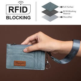Wrangler RFID Card Holder Slim Credit Card Wallet Womens Keychain Wallet with Wristlet Strap WG137-W009JN