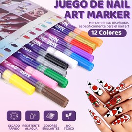 Juego de 12 Rotuladores para Nail Art : Rotuladores de Esmalte para Nail Art 3D, Pincel Delineador para Dibujar y Pintar, Herramienta de Belleza para Adornar la Manicura y Crear Diseños de Uñas DIY