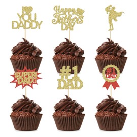 24 piezas de decoración para magdalenas con purpurina dorada para el día del padre, decoración de cumpleaños para el día del padre, papá, suministros de fiesta de cumpleaños