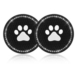 ZNDAW 2 PCS Bling Paw Car Cup Holder Coaster, 2.75 Inch Anti-Slip Car Cup Holder Insert Coasters, Crystal Rhinestone Auto Drink Cup Mat, Car Interior Accessories for Women Girls (Black)