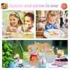 PEAPIN 10 Pieces Slush Straws, Colored Straw Spoon 2 in