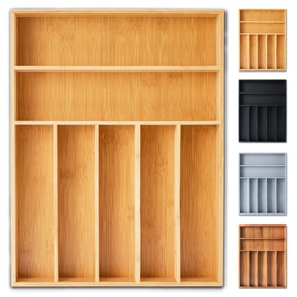 Silverware Organizer, 12.5 Inch Utensil Organizer Kitchen Drawer Organizer Bamboo Silverware Holder Cutlery Tray Organizer in Drawer Flatware Organizer Tray(7 slots, Natural）