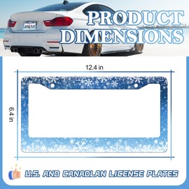 HCSS 2PCS Christmas Ice Blue Snowflake License Plate Frames, Beautiful Aluminum Metal License Plate Holder Covers, Rust-Proof Waterproof Car Decorative Tag Frames for Standard US 12x6 Inch