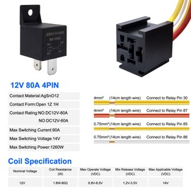HISports Pack of 2 80 A Relay, 12 V 4 Pin Heavy Duty Relay with Socket, JD2912-1Z-12VDC, SPST Relay for Car, Truck, Boat, Van, Motorcycle, Contactor Relay for Car Switch, Electric Fan, Motor Relay