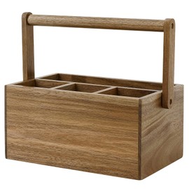 VaeFae Acacia Cutlery Caddy with Handle, Wooden Utensil Holder, Mulip Pose Organizer for Kitchen, Office, Bathroom, Bedroom | Natürliches Holz, praktische Fächeraufteilung, multifunktional für Utensilien und KleinteileKleinteilen