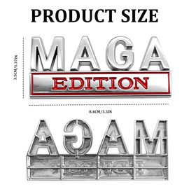 HQRNYP MAGA Edition Car Emblem, Car Decals, 3D Raised Letter Metal Fender Badge Stickers, Auto Exterior Decoration Strong Adhesive Tailgate Trunk Stickers Fit for Vehicle Truck SUV (Silver & Red)