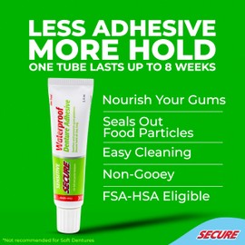 Secure Sensitive Gums Waterproof Denture Adhesive Zinc Free with Aloe Vera & Myrrh - Extra Strong 12 Hour Hold - 1.4 oz (Pack of 4)