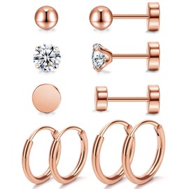 Staligue 5 Pairs Titanium Earrings for Sensitive Ears Dot Ball Cubic Zirconia 20 Gauge Pure Titanium Stud Hoop Earrings Set G23 Titanium Earrings Flat Back for Women