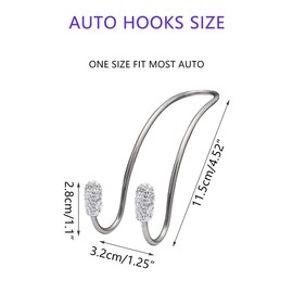 JIANGLAI Auto Hooks, 2 Packs Bling Car Hooks and Sunglasses Holder, Universal Rhinestone Car Headrest Hangers Hooks, Stainless Steel Strong&Durable Storage Hooks for Coat Purse Handbag Grocery Bag