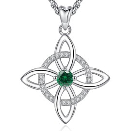 AEONSLOVE Witch Knot Necklace Women's 925 Silver Irish Celtic Knot Chain with Birthstone Witch Pendant Witch Knot Jewellery, Sterling Silver Cubic Zirconia