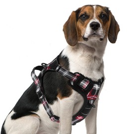 PUPTECK No Pull Dog Harness Small Sized, Adjustable Reflective Dog Harness with Handle Easy Control, Comfortable Soft Padded Pet Vest Harness for Small Dogs, Plaid Black M