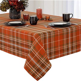 Culloden Autumn Harvest Plaid Thanksgiving Fabric Weave Tablecloth, Traditional Bold Rust and Green 100% Cotton Weave Plaid Fall Tablecloth, 60 Inch x 84 Inch Oval