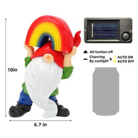 Garden Gnome Statue with Rainbow Solar Lights Large Garden Sculptures Outdoor Decorations Patio Lawn Yard Garden Decor Gifts for Women Mom