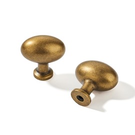khtumeware 10 Pack 1-3/8 inch(35mm) Antique Brass Cabinet Knobs Dresser Knobs Oval Drawer Knobs Kitchen Cabinet Hardware Egg Knobs for Dresser Drawers