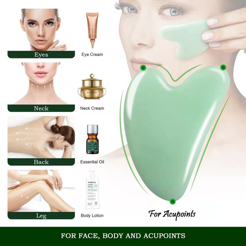 Gua Sha Face Treatment with Jade, Natural Stone, Heart Shape,