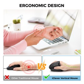 iClever Ergonomic Mouse, 2.4G Wireless Vertical Mouse, Silent Click, 7 Buttons, USB-C Rechargeable, 4 DPI 800/1200/1600/2400 with 3 Adjustable Tilt, Jiggler for Laptop, PC, Computer, Windows 8/10/11