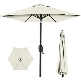 Best Choice Products 7.5ft Heavy-Duty Round Outdoor Market Table Patio Umbrella w/Steel Pole, Push Button Tilt, Easy Crank Lift - Ivory