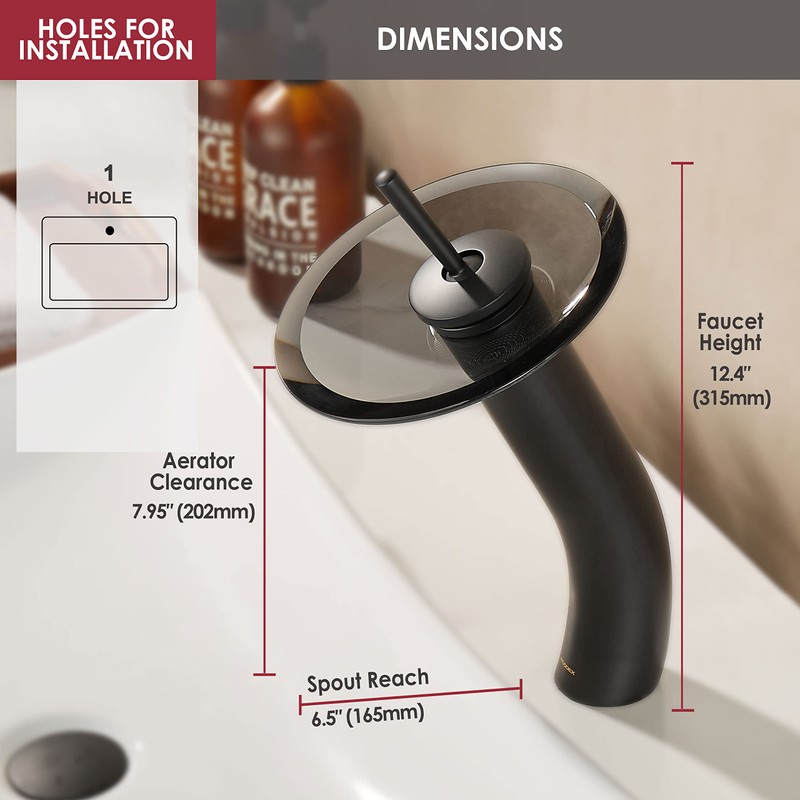 RODDEX Waterfall Bathroom Faucet Glass Single Handle Solid Brass Basin