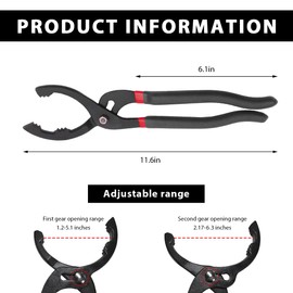 MUQIDA 12" Adjustable Oil Filter Pliers, Nonslip Adjustable Oil Filter Wrench Removal Tool, Fuel Filter Wrench Disassembly Dedicated Clamp for Engine Filters Conduit Fittings (Black)