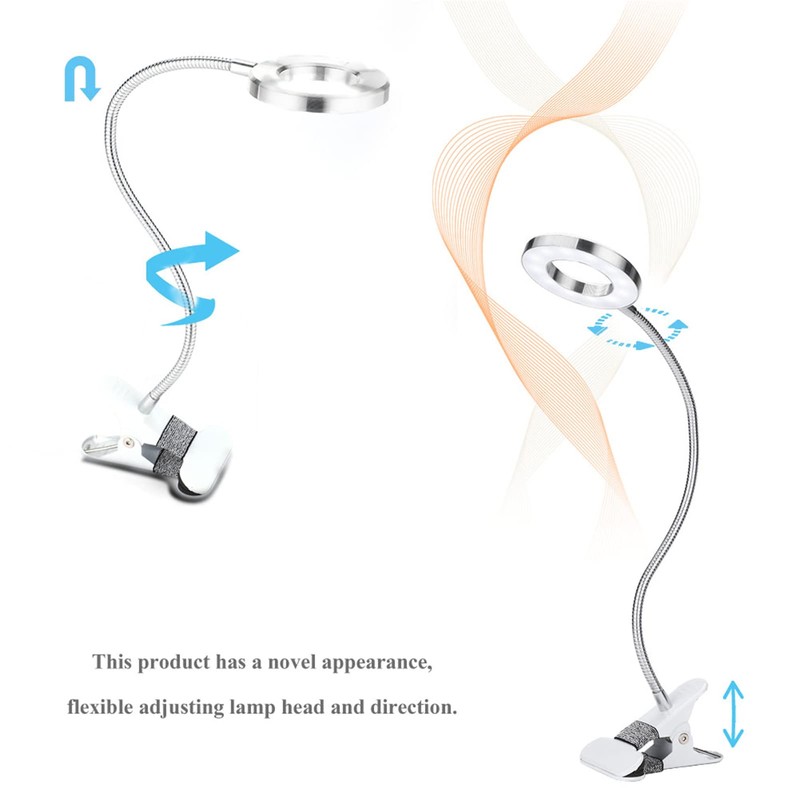 LED Clip Desk Lamp, 360° Adjustable Gooseneck Eye Caring Small