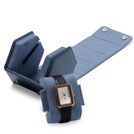 Oirlv B01803 Watch Case, 1 Piece, PU Leather, Mini, Portable, Luxury Watch Roll, Suitable for Travel, Business Trips, Presents, Gift Case (Blue)