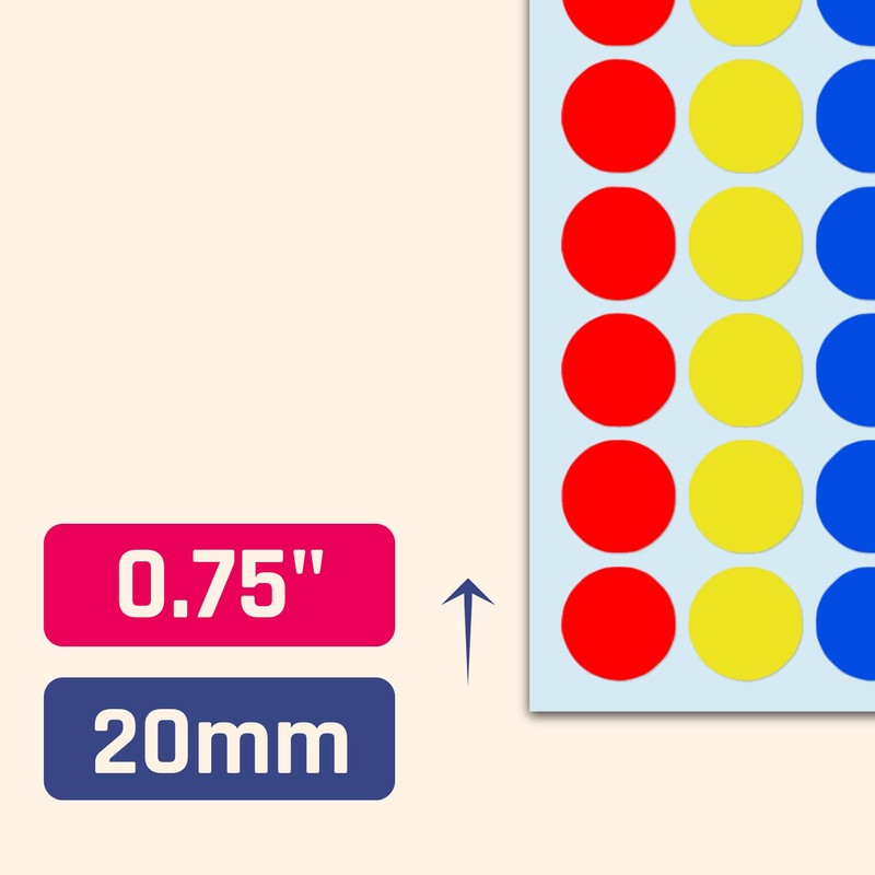 TownStix 6000 pieces, 20 mm colourful round dot stickers, 8