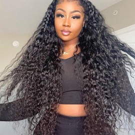 20In Deep Wave Lace Front Wigs Human Hair 13x1 HD Lace Front Wigs Pre Plucked Bleached Knots 200% Density Glueless Wigs Human Hair，T Part Lace Front wig with Baby Hair Soft and Natural Can Be Dyed