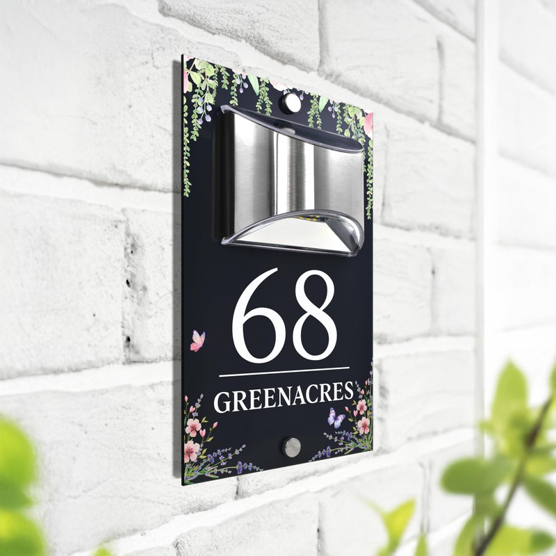 Custom Signs Solar Illuminated Modern Anthracite Grey House Number Sign