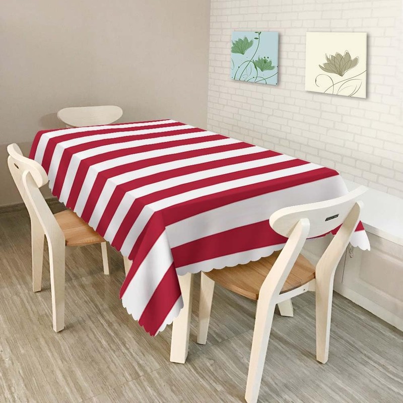 Walmsco Tablecloth Red White Striped Decor For Dining Room Kitchen