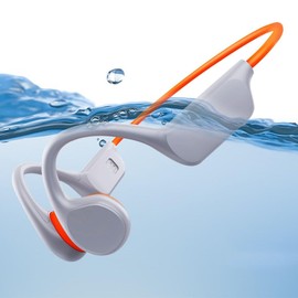fesoklaf Knochenleitungs Kopfhörer, IPX8 Wasserdicht Schwimmen Kopfhörer mit 32G Speicher, Bluetooth 5.3 Open Ear Sport Kopfhörer mit Mikrofon Kabellos für Laufen Schwimmen Radfahren Workout (Orange)