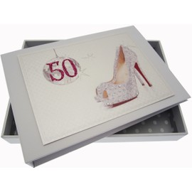 White Cotton Cards 50th Birthday Tiny Album Glitter Ball and Shoes