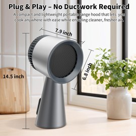 SHRINLUCK Portable Range Hood with Touch Control, Free 20xOil&Carbon Filters, 6-Layer Filter & 3 Speeds Kitchen Exhaust Fan, Low Noise, Oil Cup, Powerful Smoke Removal for Apts, Dorms, RV, Indoor BBQ