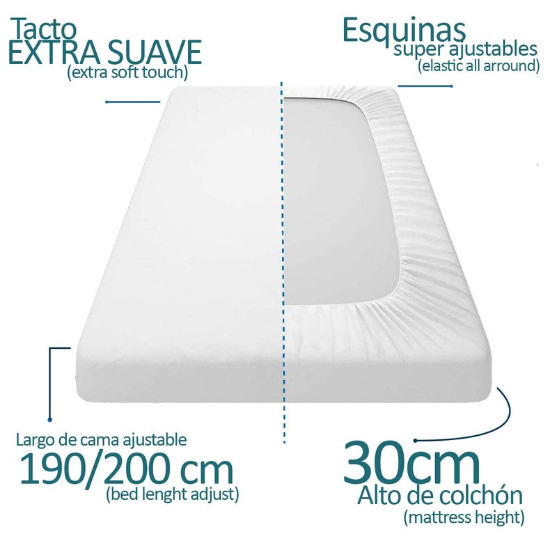 SERENA Fitted Sheet Adjustable Cotton Polyester Blue 90 x 197